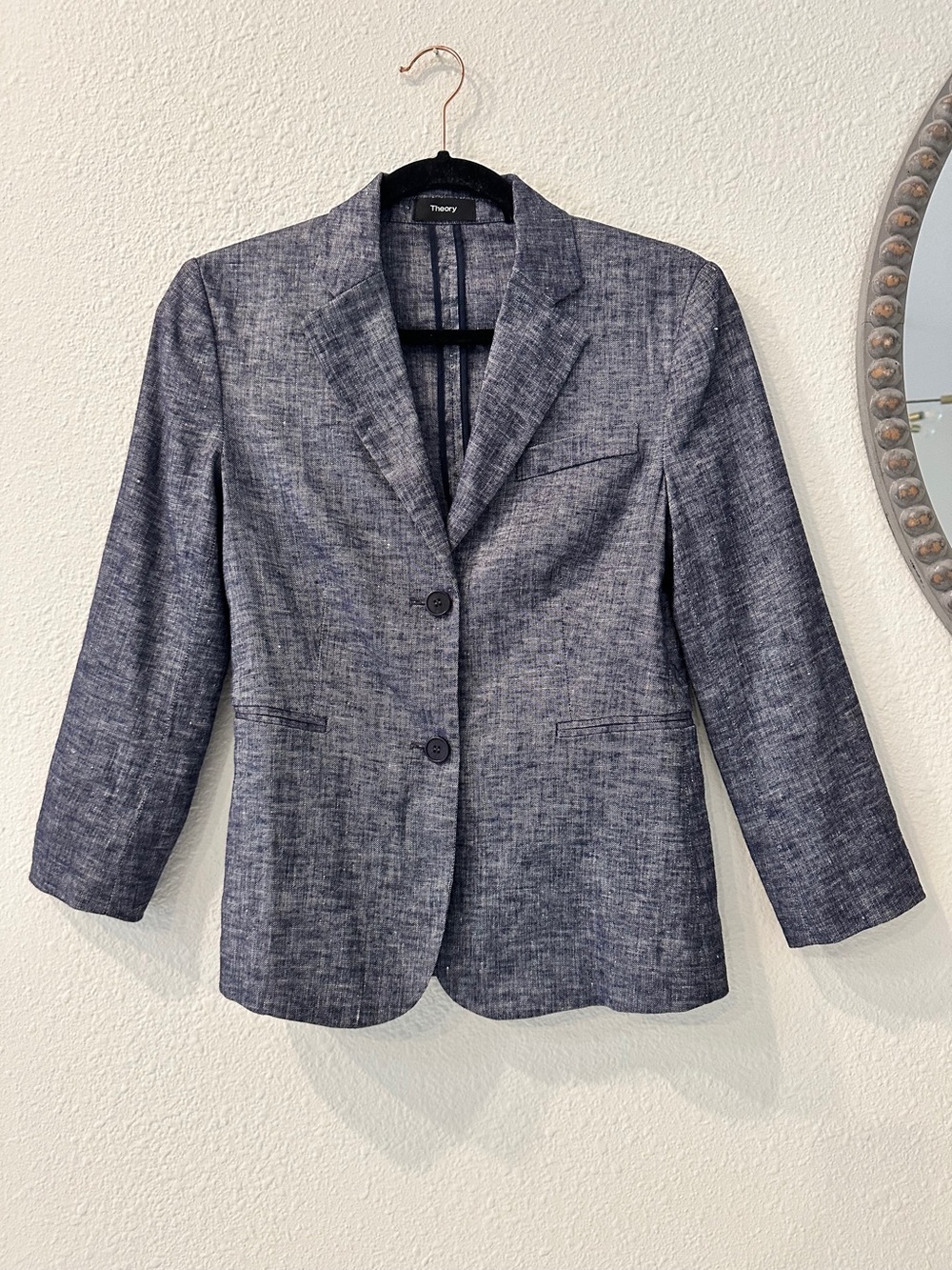 Theory Blue Linen Blend Blazer Size 2